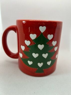 Vintage Waechtersbach Mug Holiday Red Ceramic Cup Green Christmas Tree Design